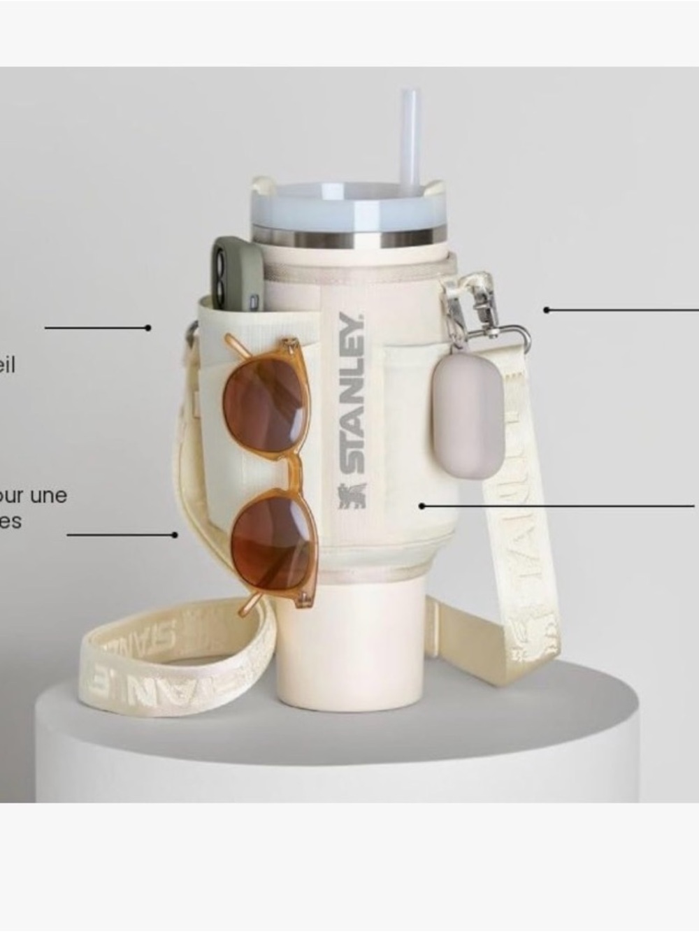 Stanley Cream Insulated Tumbler Sling Carrier with Pockets